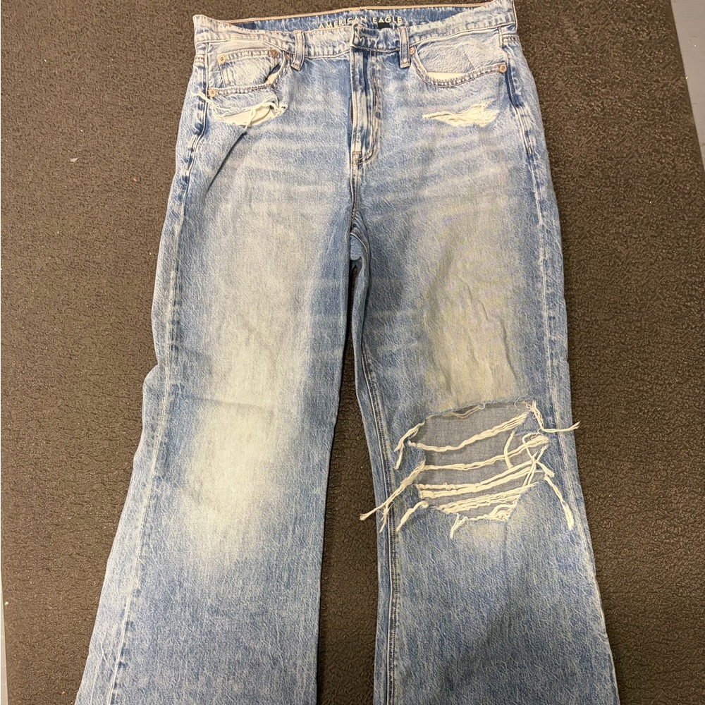 American Eagle Outfitters Light Blue Distressed Flare Jeans